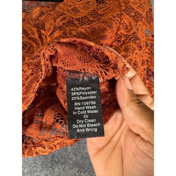 Pretty Angel Rust Orange Floral Rose Lace Long Sleeve Crop Top L/XL NEW - Picture 5 of 9